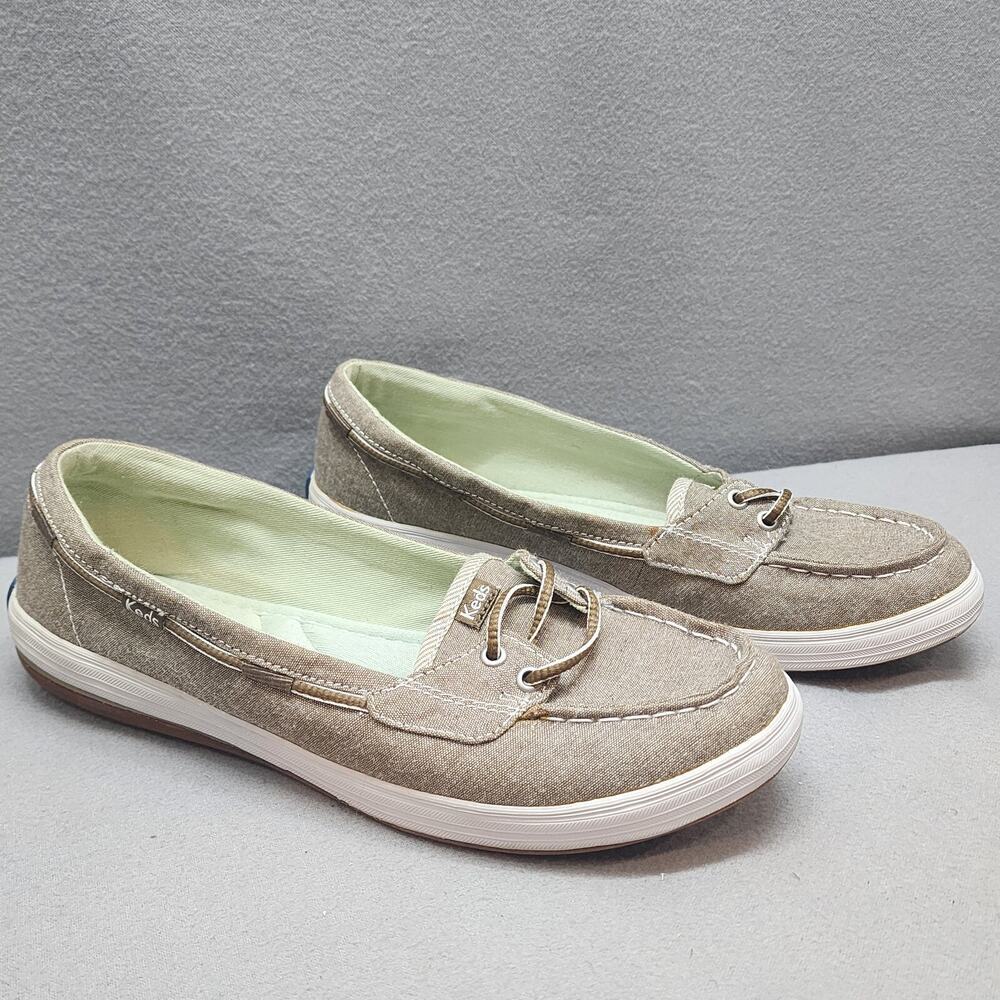Keds Canvas Ortholite Glimmer Grey Slip-On Boat Shoes Womens 7.5‎